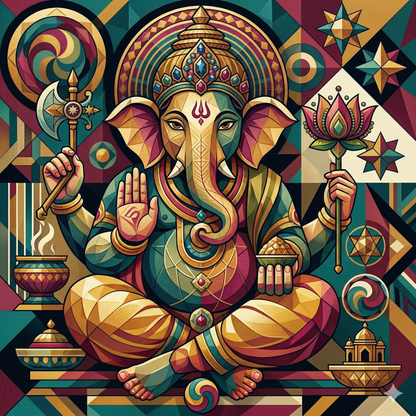 Divine Strokes: Ganesha Geometric Art Paint by Numbers Kit | Eazy Arts