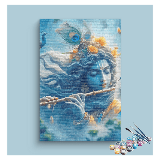 DIY Painting Kit - Divine Symphony: Krishna Playing the Flute - Paint by Numbers Kit