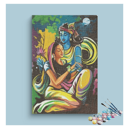 DIY Painting Kit - Moonlit Romance: Krishna and Radha's Eternal Love - Paint by Numbers Kit