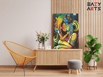 DIY PBN Kit - Moonlit Romance: Krishna and Radha's Eternal Love - Paint by Numbers Kit