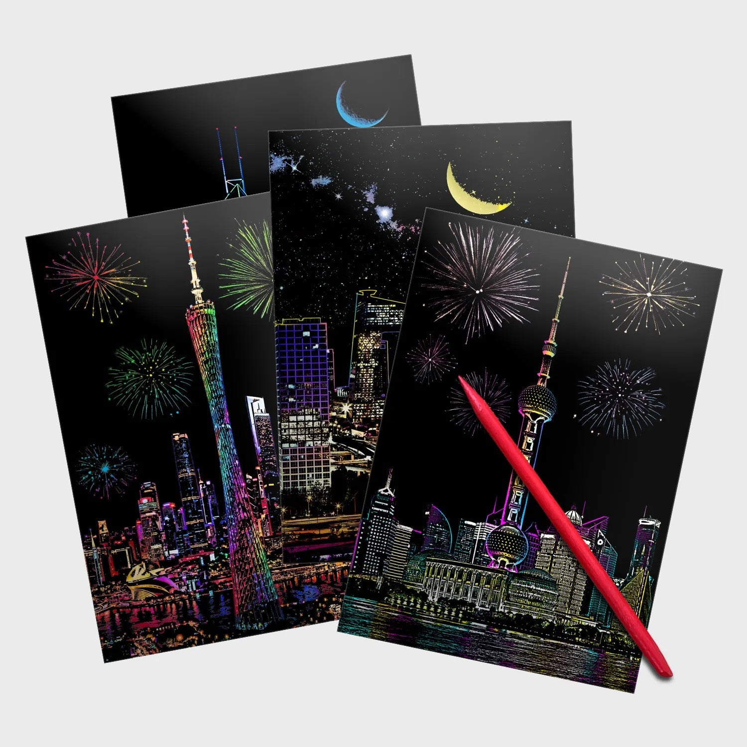 Shanghai Cityscape Scratch Painting Kit – Oriental Pearl Tower & Modern Skylines – Scratch