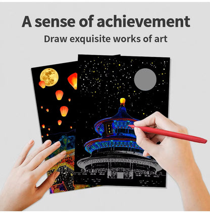 World Landmarks Scratch Painting Kit – Eiffel Tower, Pyramids, Mount Fuji & More –