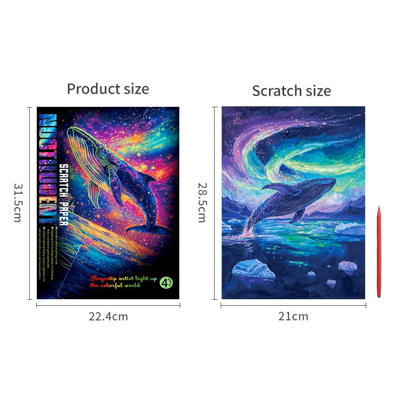 Glow in the Dark Whale Scratch Painting Kit – Aurora Ocean & Cosmic Sea