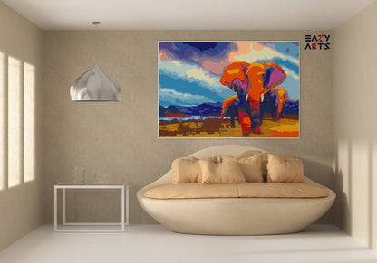 Elephants In Jungle paint by numbers kit