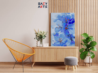 Blue Cherry Blossom Flowers paint by numbers kit