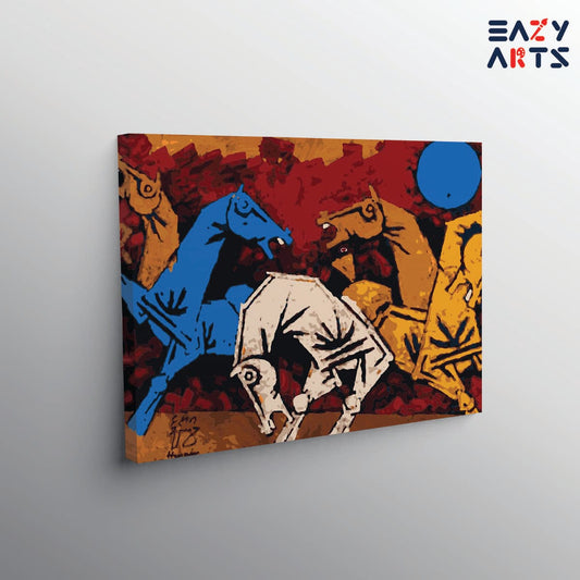 Five Horses By MF Husain paint by numbers