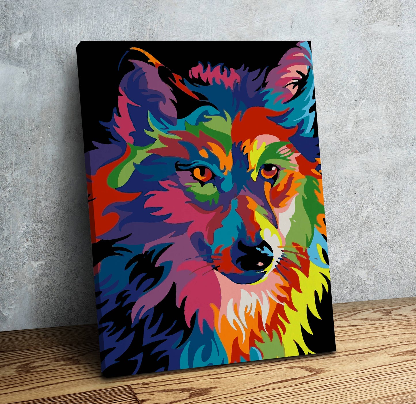 Wolf face abstract colorful PBN kit