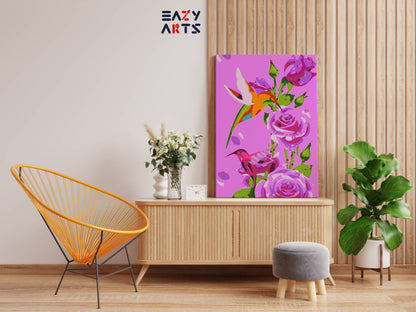 Pink Roses With Birds paint by numbers kit