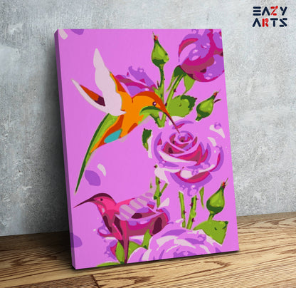 Pink Roses With Birds PBN kit