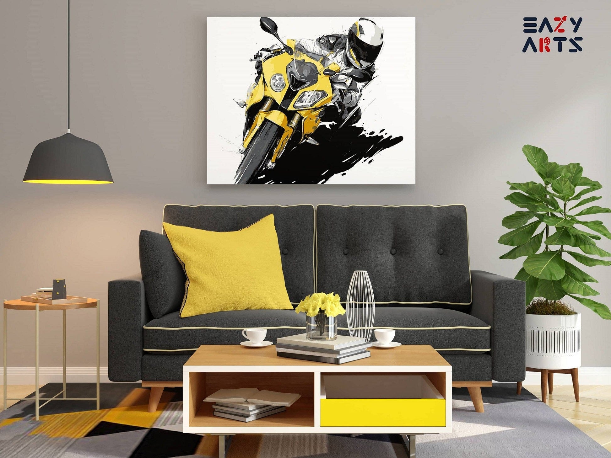 Yellow Bike With Rider paint by numbers kit