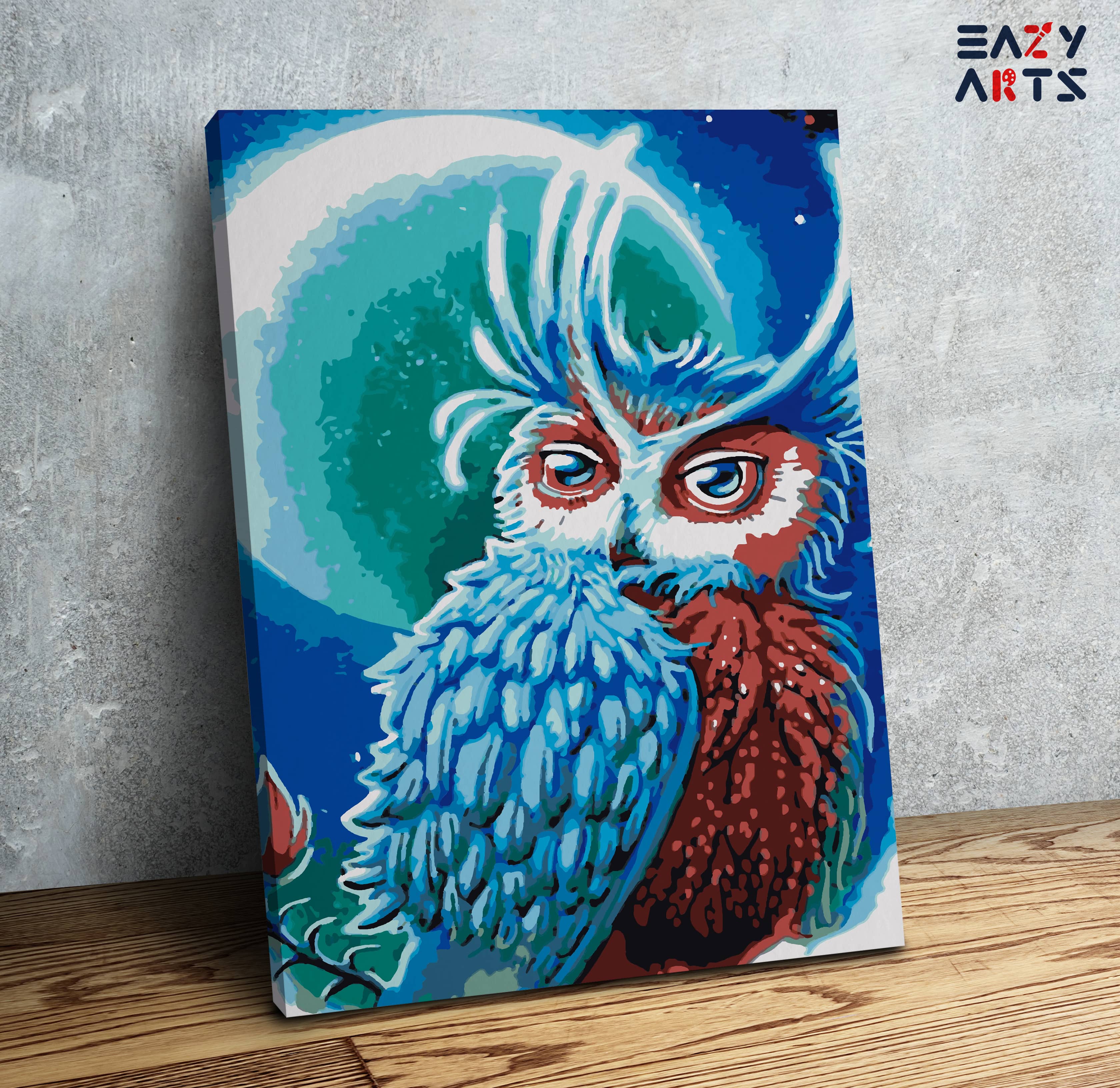 Owl at night, 53cm x 73 cm, acryl, painting, fluid art, hot acryl pouring, home decor, children room, modern, cells, bird, funny, kind, relief