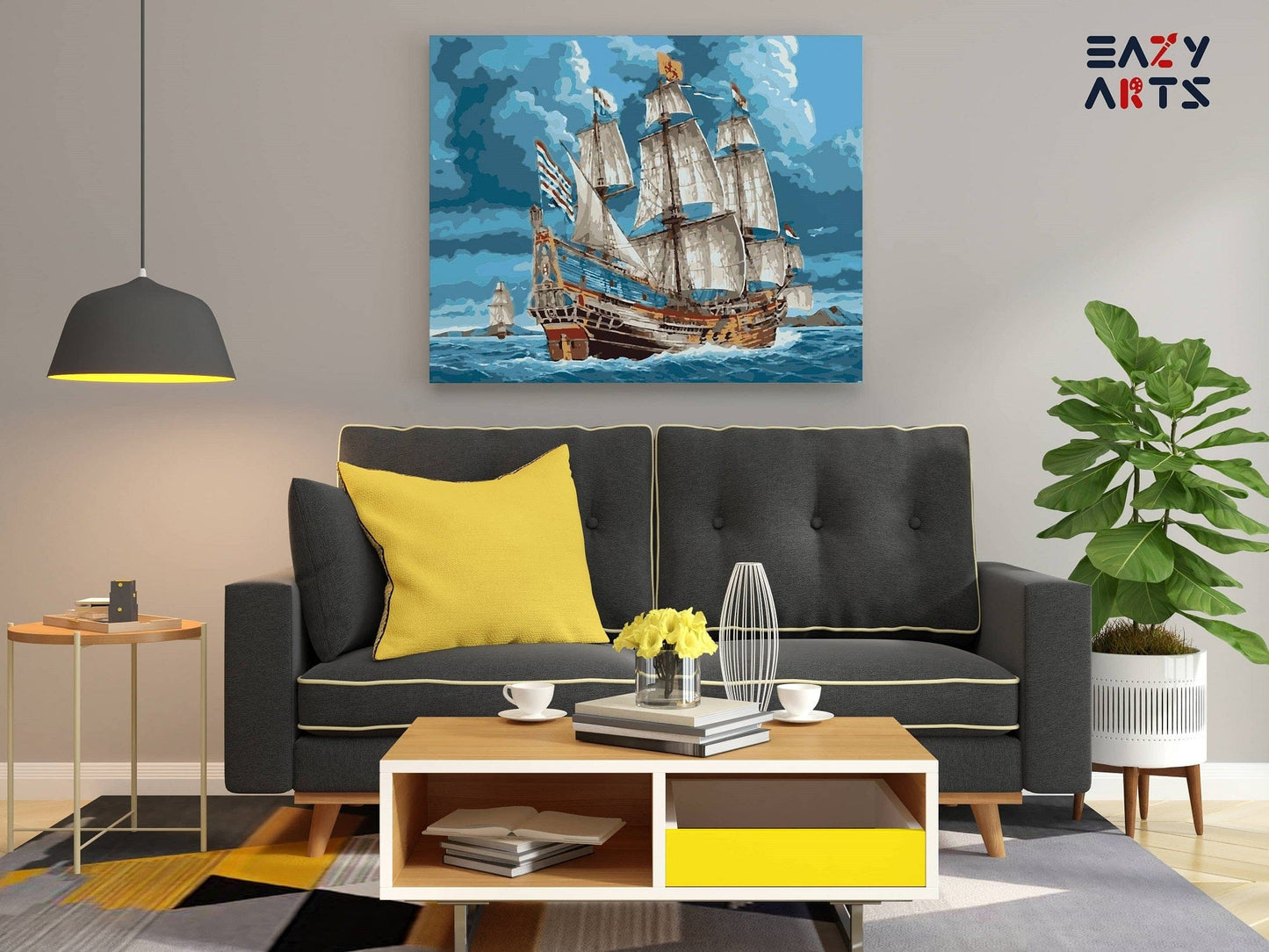 Pirate Ship In Ocean paint by numbers kit