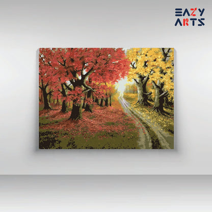 Road Covered in Yellow and Red Trees PBN kit