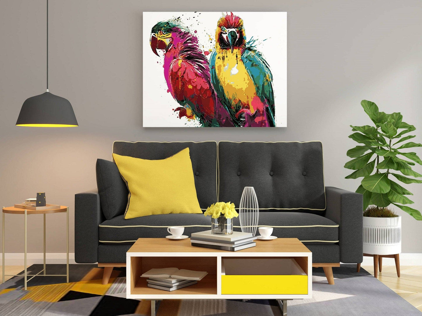Parrots couple colorful paint by numbers kit