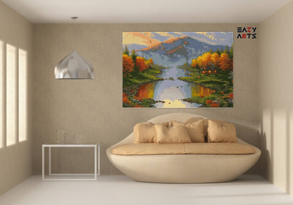 River Mountain and Home  paint by numbers kit