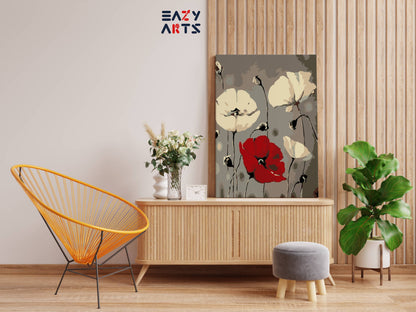 Red and White Flowers paint by numbers kit