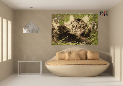 Cat Playing In Grass paint by numbers kit