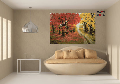 Road Covered in Yellow and Red Trees paint by numbers kit