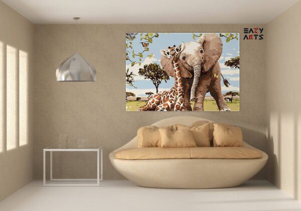 Elephant and Giraffe Paint By Numbers Kit - Image 2