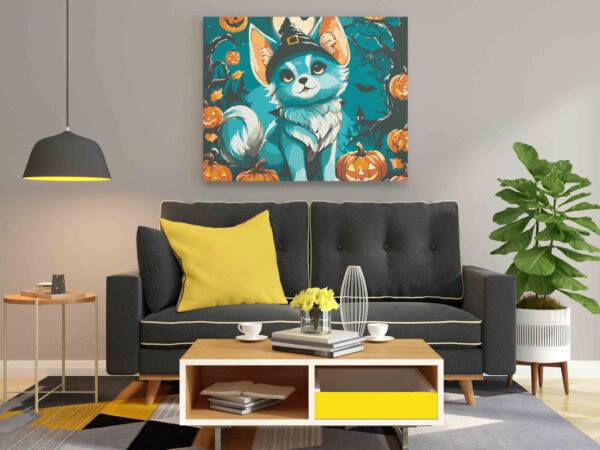 Blue Halloween Cat Paint by Numbers Kit - Image 2