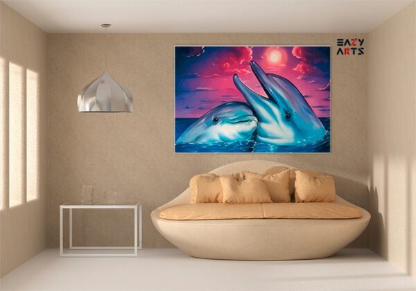 Romantic Dolphin Duo Paint by Numbers Kit - Image 2