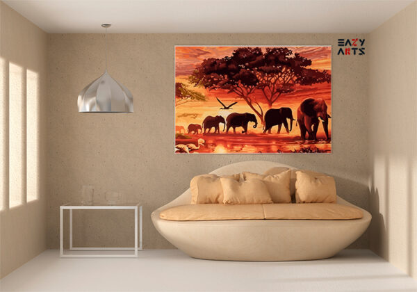 Elephant Safari Sunset Paint by Numbers Kit - Image 2