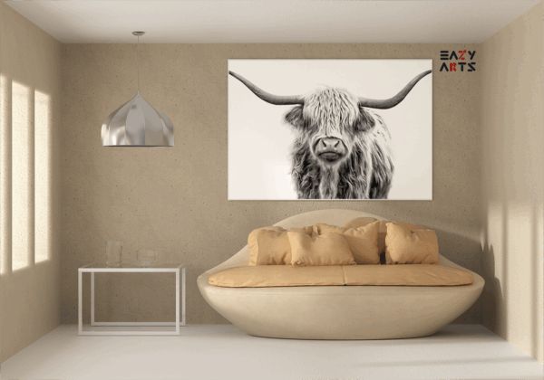 Majestic Highland Cow A Black and White Paint-by-Number Kit - Image 2