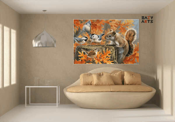 Autumnal Harmony A Squirrel and Bird Paint-by-Number Kit - Image 2