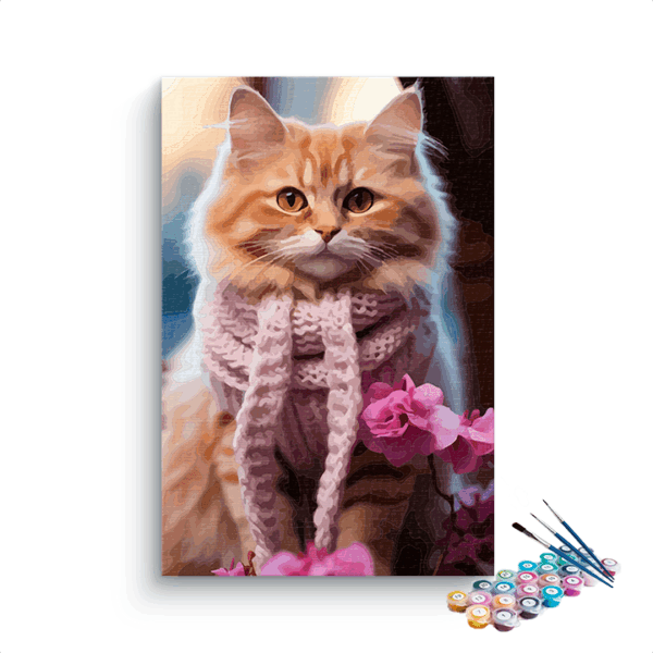 Cozy Cat in Pink Scarf Paint by Number Kit