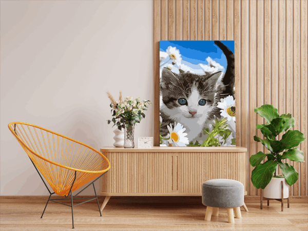 Kitten in Daisies Paint by Number Kit - Image 2