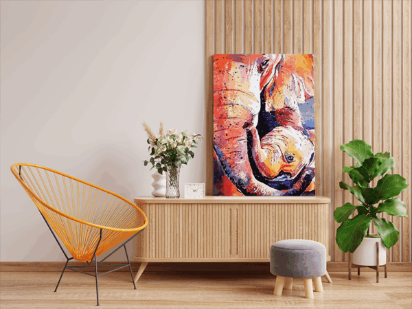 Vibrant Elephant Family Paint by Numbers Kit - Image 2