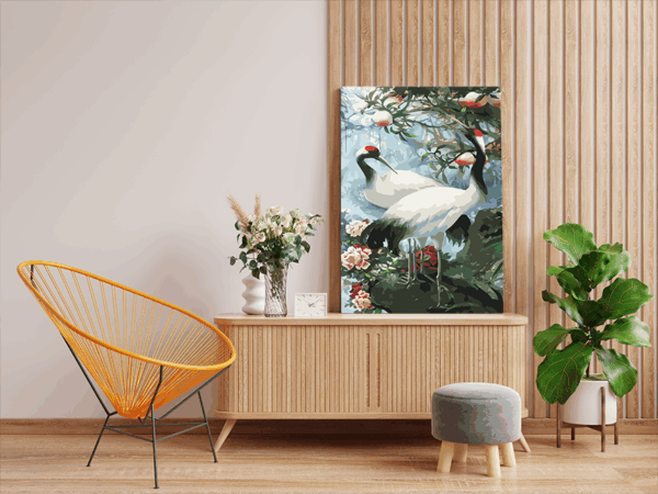 Serene Cranes Amid Blossoms Paint by Numbers Kit - Image 2