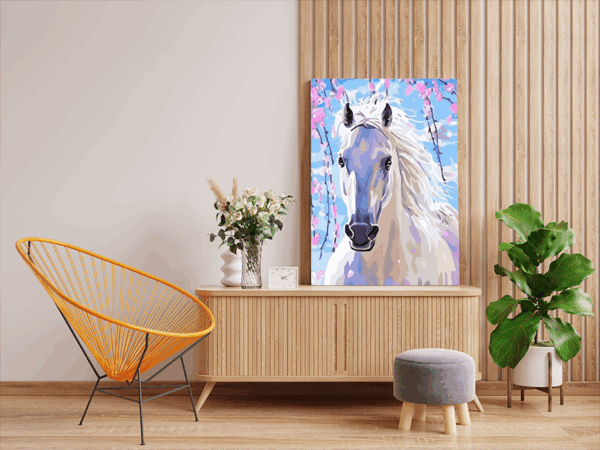 Blossoming White Horse Paint by Numbers Kit - Image 2