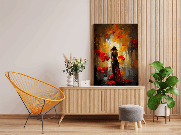 Lady in Red Blossoms: Romantic Silhouette Paint by Numbers Kit - Image 2