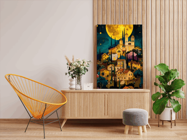 Moonlit Village: Enchanted Hillside Paint by Numbers Kit - Image 2