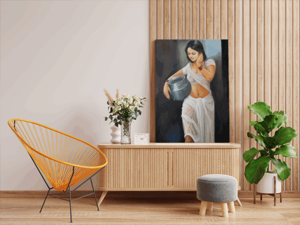 Graceful Tradition: Classic Indian Woman Paint by Numbers Kit - Image 2