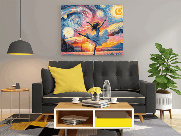 Dancing Under the Stars: Van Gogh-Inspired Fantasy Paint by Numbers Kit - Image 2
