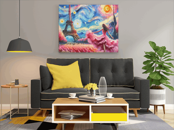 Parisian Starry Waltz: Eiffel Tower Fantasy Paint by Numbers Kit - Image 2