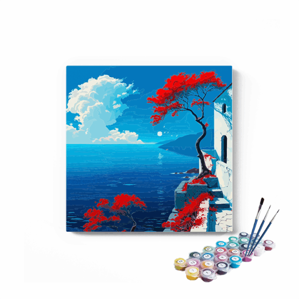 Cliffside Serenity: Mediterranean Seascape Paint by Numbers Kit