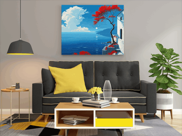 Cliffside Serenity: Mediterranean Seascape Paint by Numbers Kit - Image 2
