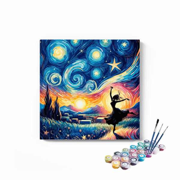 Starry Night Dance: Van Gogh-Inspired Silhouette Paint by Numbers Kit