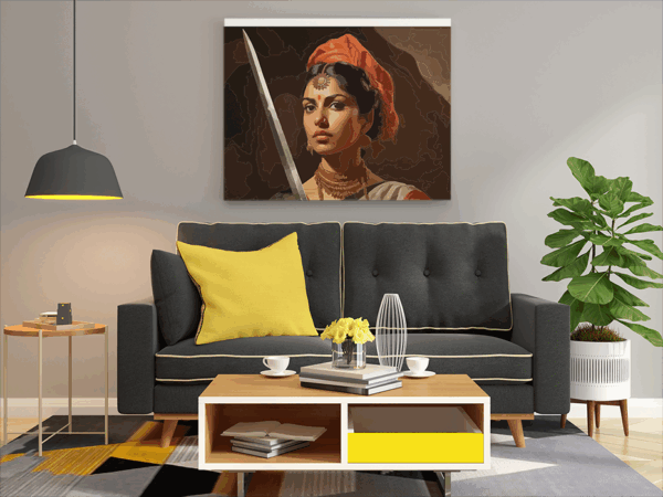 Warrior Queen: Courageous Indian Woman Paint by Numbers Kit - Image 2