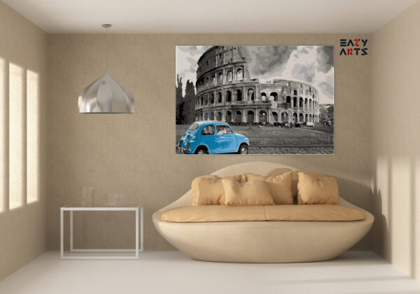 Blue Vintage Car In Colosseum Paint By Numbers kit - Image 2