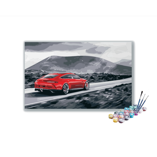 Modern Speed: Red Sports Car on Open Road Paint by Numbers Kit