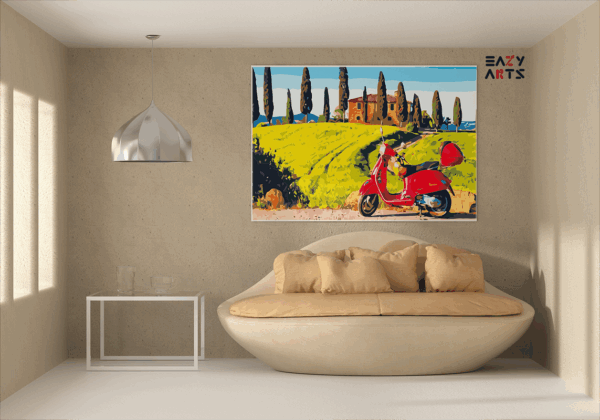 Tuscan Countryside Scooter Ride Paint by Numbers Kit - Image 2