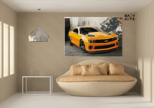 Muscle Car Power: Yellow Camaro Paint by Numbers Kit - Image 2