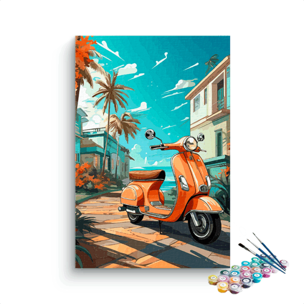 Sunny Coastal Vespa Ride Paint by Numbers Kit