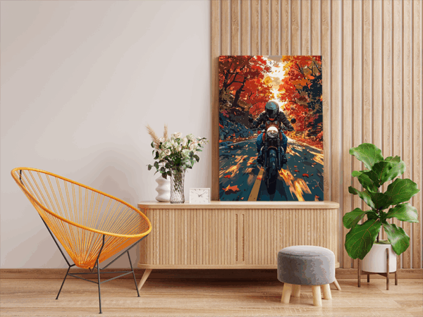 Autumn Motorcycle Ride Paint by Numbers Kit - Image 2