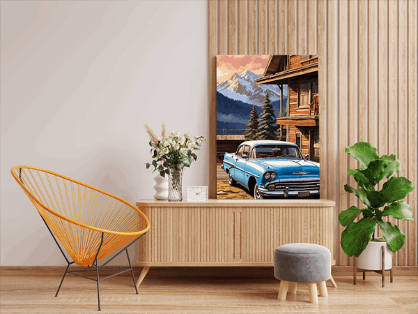 Mountain Lodge Classic Car Paint by Numbers Kit - Image 2