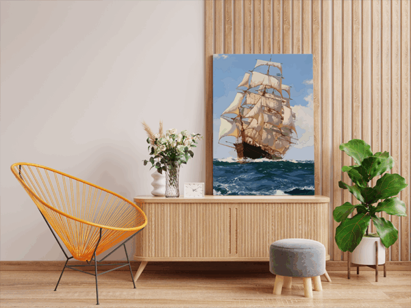 Majestic Tall Ship at Sea Paint by Numbers Kit - Image 2